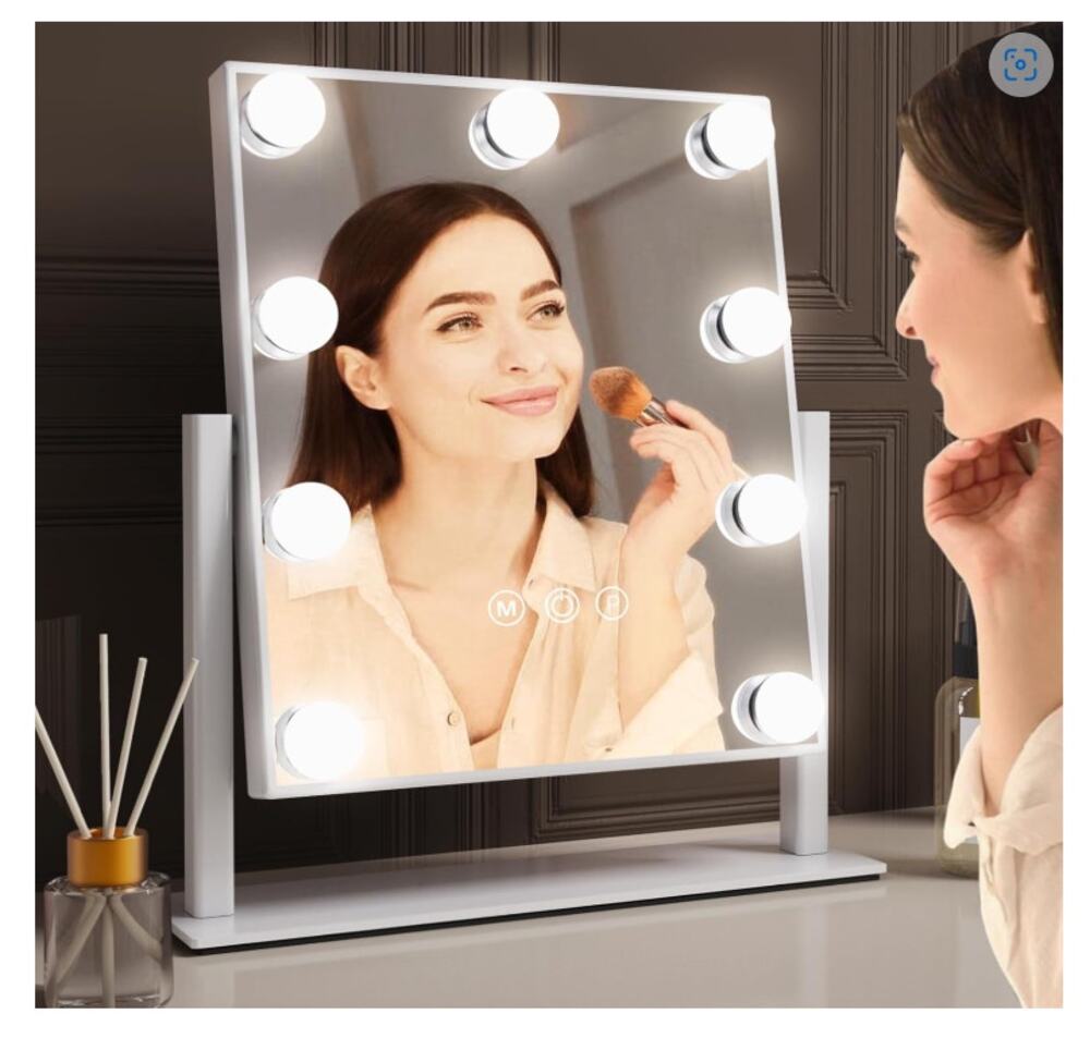 Vanity Mirror 9 LED Bulbs, Touch Control, 3 Colors Light, 360° Rotation